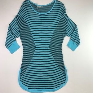 Dana Buchman Womens SweaterTop Hem Teal Stripe L